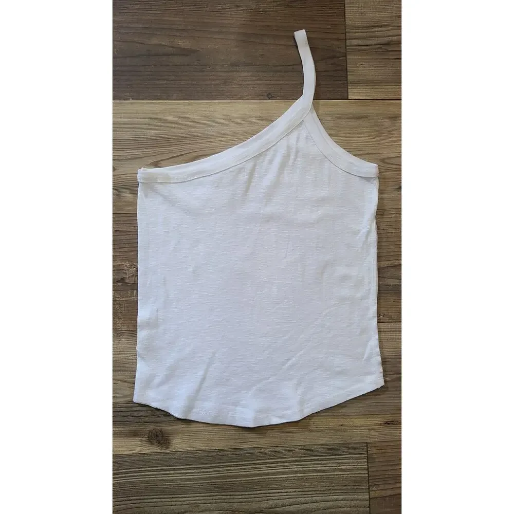 Free People One Way or Another Tank Womens XL White One Shoulder Cotton BasicTop
